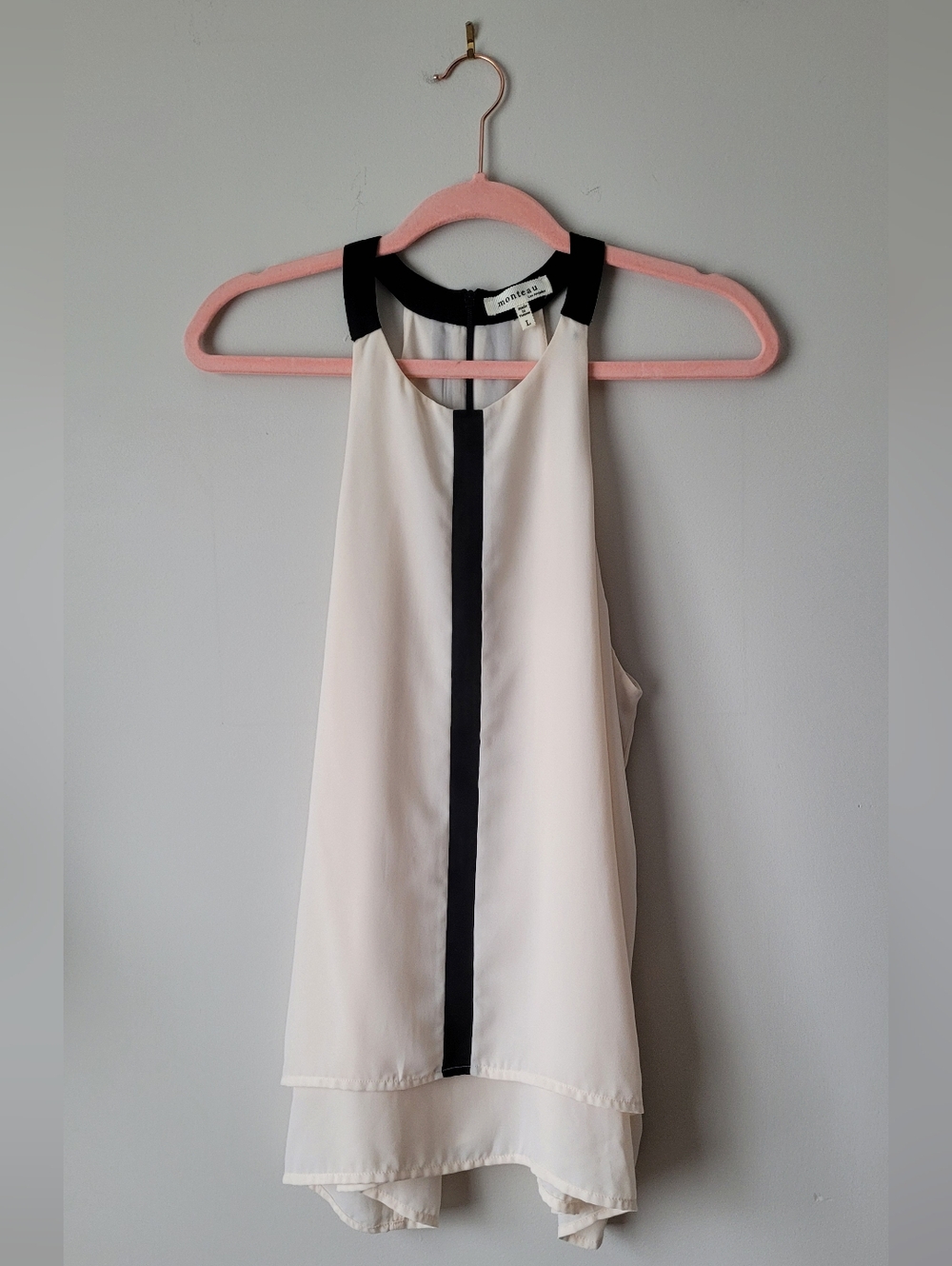 Monteau Cream Blouse with Black Trim